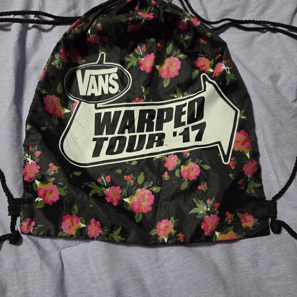 Vans Black and Pink Floral Drawstring Bag